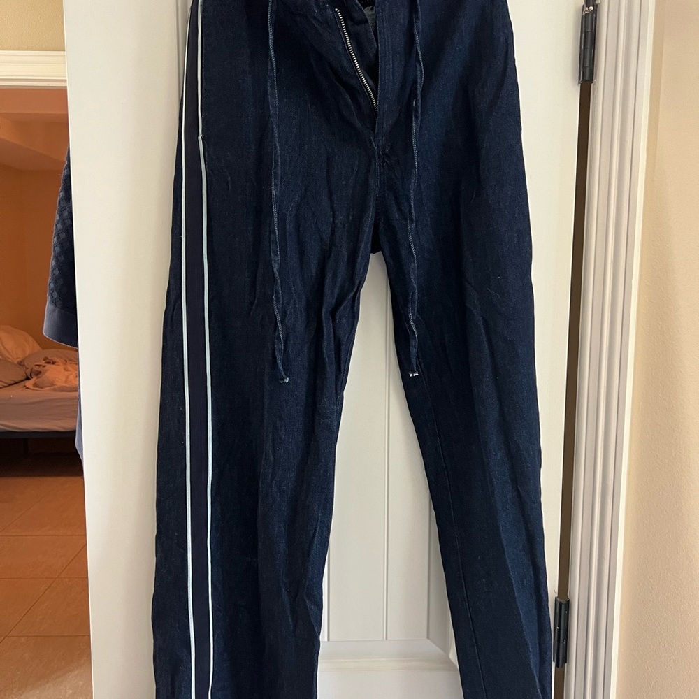 Zara Women's Boot Cut Jeans - Dark Blue with White Stripes